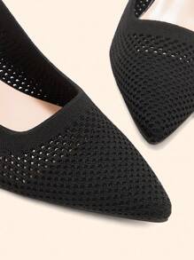 CUCCOO BASICS Damen Spitze Sexy Plateau Absatz Mittlerer Absatz Schwarze Strick Slingback Schnallengurt Atmungsaktive Frühlingssschuhe - Schwarz - Übersicht 5