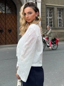 Jeta Ari Women's Casual Solid Color Woven Long Sleeve Front Tie Loose Blouse,Summer Clothing,Vacation Style,For Beach Vacation