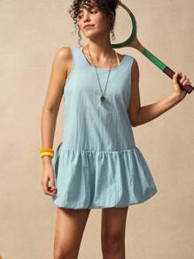 VARSIVA Casual Outdoor Solid Color Minimalist Sleeveless Women Sports Dress - Blue - View 5