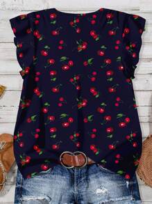 EMERY ROSE Áo cánh tối giản họa tiết quả anh đào cỡ lớn dành cho nữ, phù hợp cho mùa hè - Nhiều màu - Xem 2