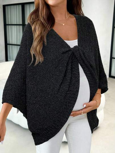 SHEIN Batwing Sleeve Front Twist Decor Solid Color Maternity Sweater Pregnant Outfits Black Maternity Cardigan Pregnancy Clothes Maternity Cover Up Maternity Clothes