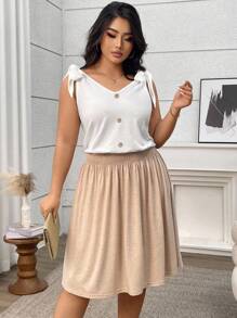 SHEIN Tall CURVE 大码女式时尚休闲拼布撞色无袖连衣裙 - 彩色 - 查看 4