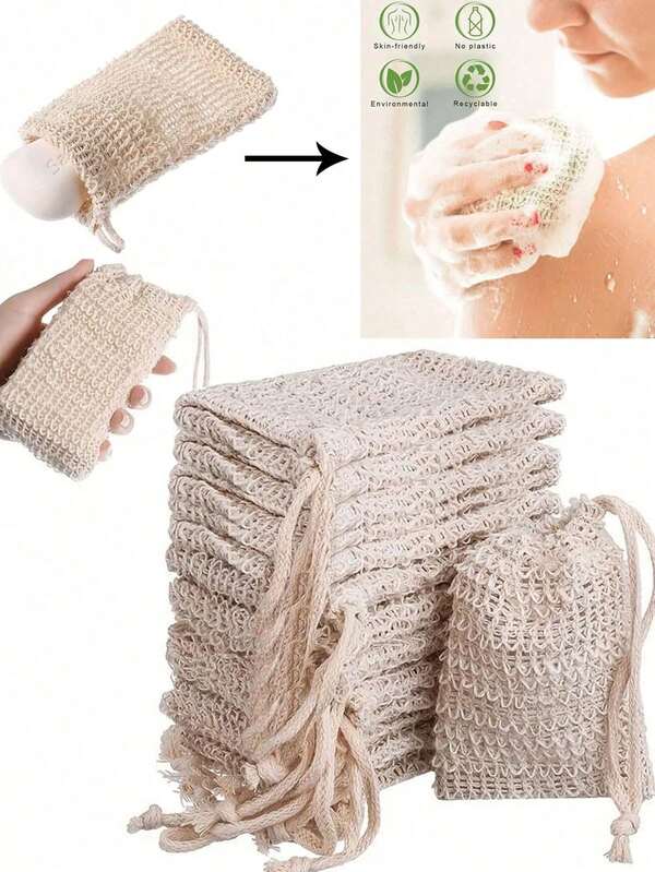 SHEIN 1/5/10pcs Soap Bag Foaming Net Knotted Soap Bag With Drawstring For Cleaning The Body During Bathing Soap Foaming Net Bathroom Accessories Hanging Drawstring Soap Bag Home Bathroom Decor Fall Decor Back To School