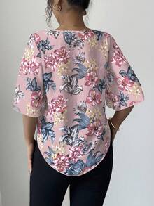 Elenzga Women's Elegant Floral Print Ruffle Sleeve Blouse, Summer - Multicolor - View 2