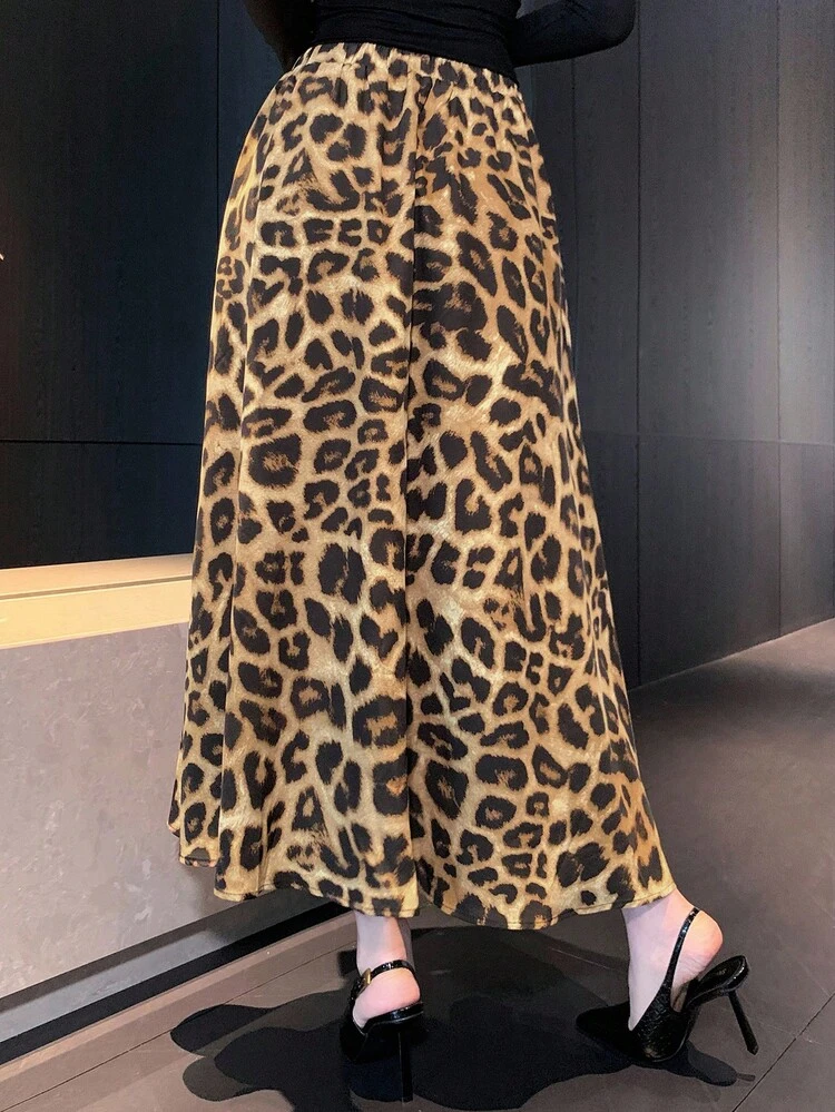 Women's Casual A-Line Skirt, Autumn Leopard Print