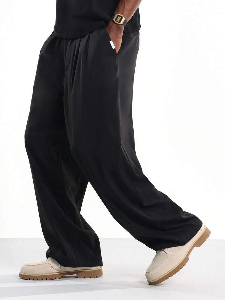 Wide Leg Barrel Fit Trousers With Pleats