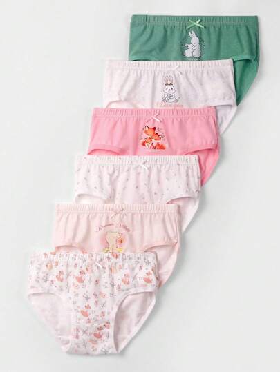 6 st/set flicktrosor i sött, blommigt och kaninmönster, bekvämt bomull, blandade färger