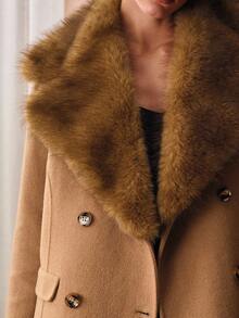 MOTF PREMIUM WOMEN'S WOOL BLEND OVERCOAT WITH FUR COLLAR, AUTUMN/WINTER - Camel - View 2