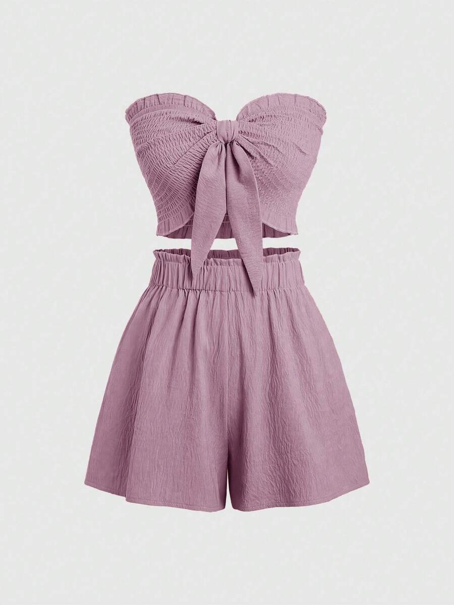 Sweetra Bộ quần áo hai mảnh Slim Fit kèm áo quấn Summer Co Ordbeach Co Ordfestival Co Ord - Bụi tím - Xem 1