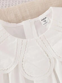SHEIN 1 pieza Vestido casual de manga larga con cuello Peter Pan y estampado floral para niñas, con cierre de cremallera en la espalda, estilo puff princesa y suelto versátil y adorable para el día a día o vacaciones, suave y cómodo, nueva colección de otoño - Blanco - Ver 6