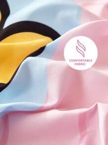 THE POWERPUFF GIRLS X SHEIN 3 件套卡通花朵、泡泡、毛茛图案羽绒被套套装，1 件羽绒被套和 2 件枕套，不含枕芯，可爱布艺床上用品，适用于卧室 - 彩色 - 查看 9