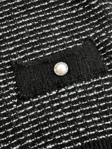 SHEIN Unity Women's Striped V-Neck Single-Breasted Loose Knit Sweater Vest,Black And White,Autumn,Elegant,Office,Back-To-School,Casual Versatile Sleeveless Tops - Black and White - View 3