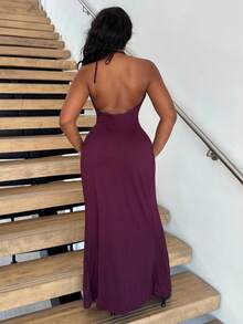 Alexandranx Vestido de punto sin espalda de unicolor para mujer - Burdeos - Ver 2
