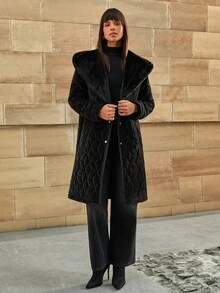 CLARA VERO Culoare uni, Culoare blană artificială, Glugă din blană artificială, Lungime medie, Palton de iarnă - Negru - Vizualizare 1