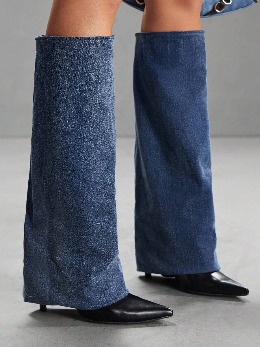 CUCCOO SZL Cuccoo 尖头高筒高跟过膝长靴，性感长筒女式马术靴 - 黑色 - 查看 1