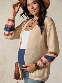 Boho Mama Maternity Striped Long Sleeve Open Front Loose Casual Thin Cardigan