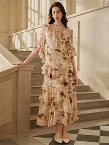 SHEIN Unity 女士秋季法式浪漫荷叶边下摆连衣裙 - 彩色 - 查看 2