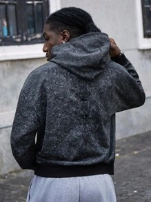 Manfinity EMRG 年轻男士哥特式连帽衫，宽松套头连帽运动衫，复古水洗面料，做旧效果，全身哥特式艺术刺绣设计，适合独特、艺术、街头风格，节日礼物男士刺绣连帽衫刺绣连帽衫男士连帽衫男士休闲连帽衫黑色连帽衫 - 黑色 - 查看 2