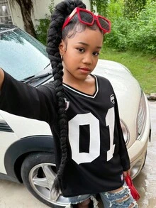 SHEIN Tween Girls Black Jersey T-Shirt, Loose & Comfortable, Versatile Fashion Casual Wear - Black - View 5