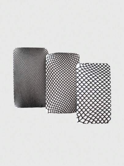 Goth 3 Pairs Women All Season Black Dark Fishnet Stockings Set, Fine/Medium/Oversized Net