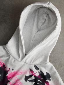 男士街头风流行INS风复古涂鸦图案连帽衫，适合户外音乐节、夜店、酒吧等场合，也可作为男友/老公礼物或周年纪念礼物，浅灰色 - 彩色 - 查看 3