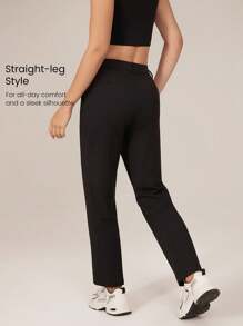 GLOWMODE 26 英寸百搭小码抗皱弹力易穿直筒工作裤带侧袋日常休闲办公 - 黑色 - 查看 3