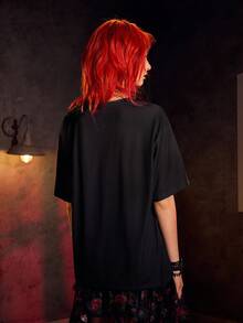 ANNABELLE x SHEIN 女士图案圆领短袖T恤 - 黑色 - 查看 2