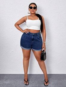 SHEIN SXY Plus Size Summer Casual Washed Denim Shorts