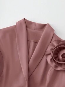 Elenzga Plus Size Women Elegant 3D Floral Decor Jacket & Pants Suit Fall Cloth For Women Autumn