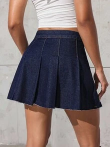 SHEIN ICON Minifalda plisada de mezclilla de unicolor casual para mujer