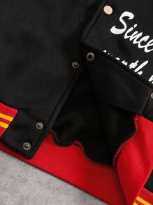 PAVTROS Chaqueta de béisbol con forro térmico de manga larga con parches Manfinity Streetrush para hombre, chaqueta universitaria negra, chaqueta de letras, chaqueta del diablo, otoño e invierno - Negro - Ver 4