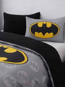 BATMAN X SHEIN 3 件套时尚卡通图案被套，柔软舒适，适合各种床，灰色