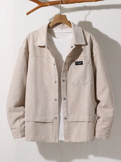 SHEIN 青少年男孩休闲街头条纹纹理面料撞色领拼接长袖夹克适合通勤、上学、日常休闲、度假、运动、春夏季