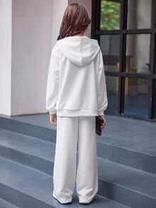 Tween Girl Letter Graphic Hoodie And Sweatpants Set, Casual Sports, Autumn Fall Winter - White - View 2