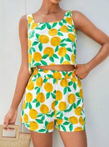 Soleia Lemon Print Tank Top & Shorts - Multicolor - View 2