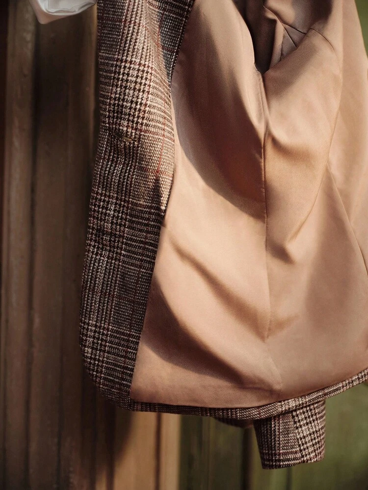 Autumn/Winter New Urban Retro Plaid Lapel Long Sleeve Women's Blazer Jacket With Belt