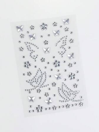 Kawaii 1 Stück Silber Schmetterling & Blumen Augen Make-up Aufkleber, DIY Strass Diamant Glitzer & Gesichts Juwel Aufkleber