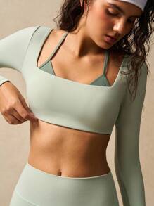 VARSIVA 女士健身套装 女士撞色拼布短款上衣和短裤 运动套装两件套运动套装 长袖瑜伽套装 - 彩色 - 查看 2