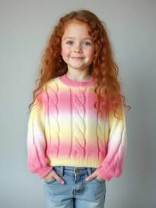 SHEIN Young Girls' Fashion Casual Chic Cute Minimalist Versatile Elegant Colorful Gradient Long Sleeve Knit Sweater, Soft & Comfortable, Suitable For Daily, Outdoor, Travel, Holiday, Home, Daycare, Autumn/Winter, Christmas, Back To School, Party Wear - Multicolor - View 7