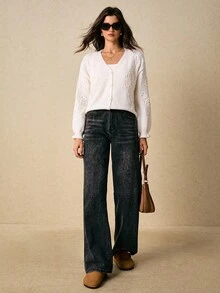 Poéselle Cárdigan de punto bordado para mujer, suéter de manga larga con botones y estampado floral, ropa exterior suave para otoño, blusa esponjosa, pantalones de pijama para el Día de Acción de Gracias y Halloween, suéteres de otoño para mujer, cárdigan de mujer - Blanco - Ver 4