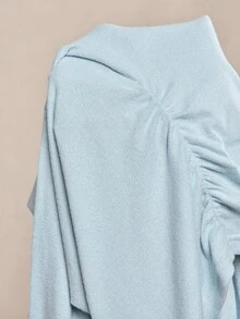 Amorya 女士优雅高领修身高品质羊绒混纺T恤，百搭日常上衣，女士长袖修身舒适上衣，长袖高领上衣，可爱上衣，可爱长袖上衣，女士长袖上衣，秋季女士长袖上衣，女士高领上衣，修身保暖上衣 - 藍色 - 查看 9