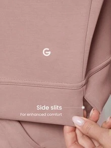 GLOWMODE Modal Silky Smooth Loose Drop Shoulder Crew Neck Side Slits Sweatshirt With Thumbholes Daily Casual  Spring Summer - Dusty Pink - View 4