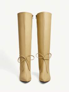 CUCCOO CHICEST Damskie botki do kostki ze szpiczastym noskiem i grubym obcasem, z kokardką, eleganckie i urocze, odpowiednie na dojazdy do pracy, randki, Święto Dziękczynienia, Boże Narodzenie, Halloween, uniwersalne, ze sztucznej skóry, w kolorze rudym - Morela - Zobacz 9