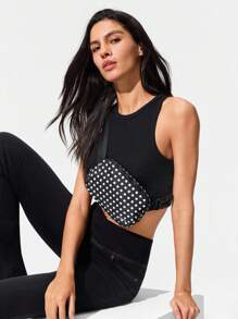 GLOWMODE Túi đeo chéo eo 1L Dot And Go bằng lưới chống thấm nước, dây đeo điều chỉnh được, họa tiết chấm bi đen, có ngăn, thích hợp cho phòng tập thể dục, leo núi, du lịch, sử dụng hàng ngày, mùa xuân hè. - Đen và trắng - Xem 6