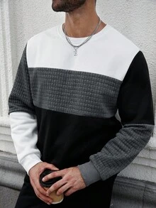 Manfinity CasualCool 男士加大码撞色拼接套头卫衣，秋季款，长袖上衣