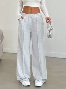 SHEIN Pantalones rectos de cintura media de unicolor para mujeres