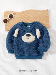 Cozy Pixies Felpa girocollo a maniche lunghe con decorazione a orecchie di cucciolo per bambini maschi