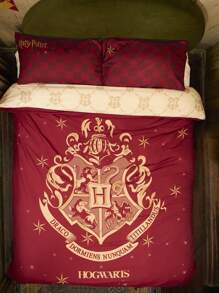 HARRY POTTER X SHEIN 字母与图形印花红色羽绒被套套装、礼品 - 紅色 - 查看 4