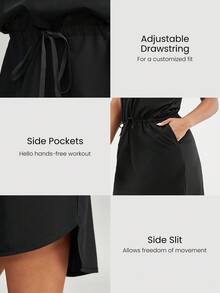 GLOWMODE VitalSwift Rhythm V領連衣裙，可調節束繩，快乾輕盈，適合低影響GYM日常夏季休閒 - 黑色 - 查看 3