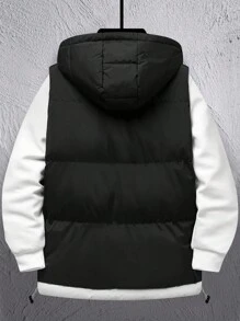 Manfinity Homme 男士连帽拉链加厚背心，男士冬季背心，连帽背心，男士背心，秋季 - 黑色 - 查看 2